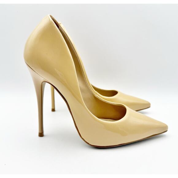 Massimo Matteo Womens Pointy Toe Pump US 5M EU 35.5 Cream Patent Leather EUC - Picture 1 of 11